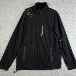 QUIKSILVER Bomber Jacket Men L Fleece Plaid Full Zip Black Sweater Collar Skater